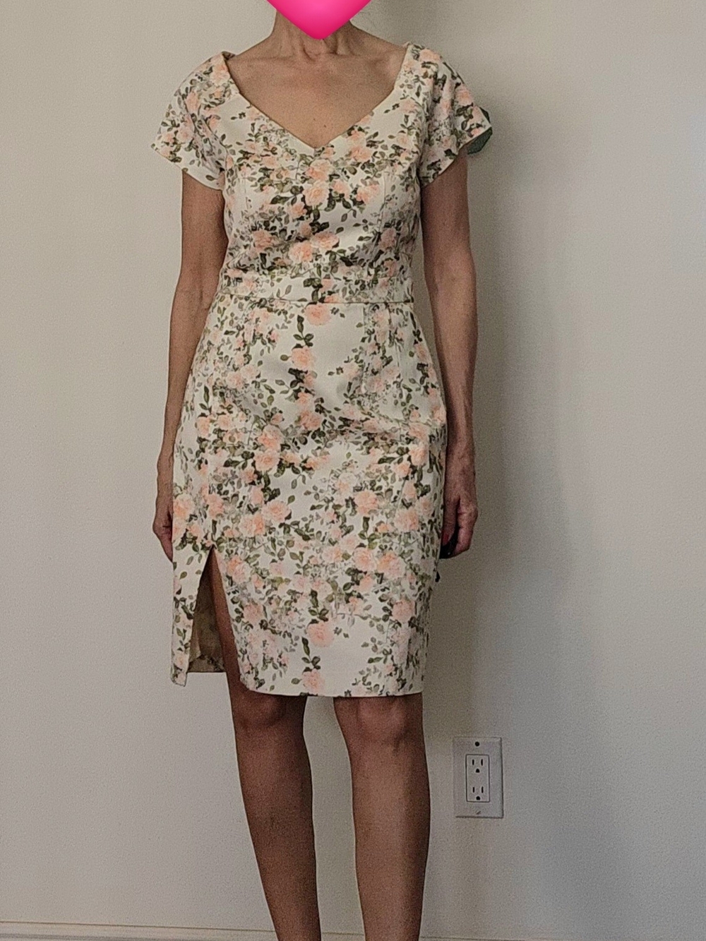 Beautiful Forever 21 Floral V-Neck Midi Dress in Cream and Peach